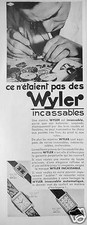 1933 ADVERTISING WYLER UNBREAKABLE WATCHES SUSPENDED BALANCE WITH FLEXIBLE ARMS