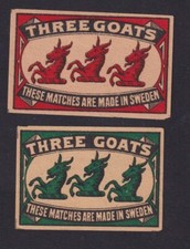 2 Antique Match Tag Sweden BN182570 Three Goats Goats