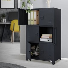 Armoire de rangement avec 6 portes 3 compartiments acier anthracite salon bureau