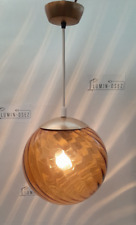 SUSPENSION / LUSTRE / GLOBE VINTAGE 70's BOULE DESIGN EN VERRE GAUFRÉ AMBRÉE