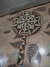 Rare miroir oriental A Main Tunisien Marqueterie Os Eben Nacre 19 Ème 