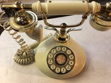 Vtg Cameo Replica French Puh Button Ivory Colored/Brass Table Tele-Phone