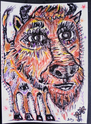 Peinture bison buffalo taureau - peinture,