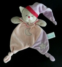 43. DOUDOU PLAT BABY NAT CHAT MAUVE ROSE FUSHIA LUNE ETOILE LUMINESCENT TTBE