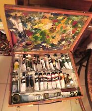 PAINTER BOX anc. WOOD LINED TUBES OIL PAINT PALLET & BUCKET