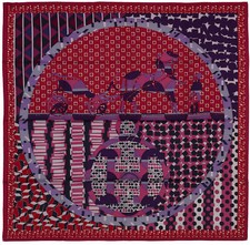 Auth. Hermes Silk Scarf Ex-Libris En Cravates - Framboise Violet Rouge NEW