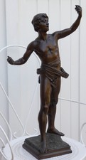 EUGÈNE MARIOTON 1854-1933 -GRAND BRONZE- JEUNE CHANTEUR A L'ALLURE D’ÉPHÈBE GREC