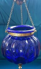 Colonial Antique Hanging Blue Hundi Pumpkin Bell Jar Hanging Lantern Light Lamp