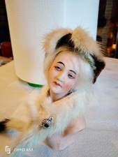 stunning porcelain bust hat and fur stole jewelry