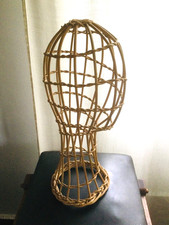 ANCIENNE MAROTTE TÊTE à CHAPEAU en ROTIN/OSIER 70's VINTAGE AUTHENTIQUE RARE