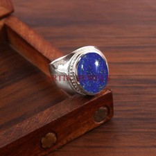 Naturel Lapis Lazuli Pierre Précieuse Avec 925 Bague en Argent pour Homme #4879