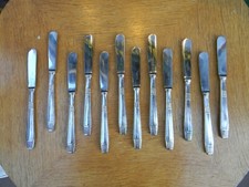 Christofle Couteaux à Dessert Art Déco en Argent Plaqué Alfénide Diamant Silver