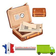 Galiner Brun Boîte à cigares Bois de cèdre Stocker 25 Pièces Cuir Coffre-cadeau