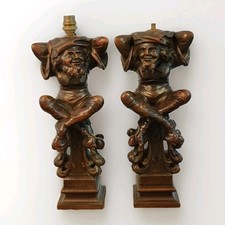 2 Feet of Sculpture Lamps / Piece of Furniture XIX Gothic Hand Carved (No2)