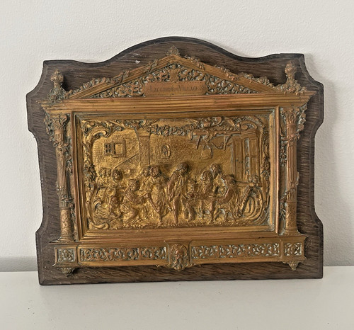 Cadre bas relief - bronze, scène