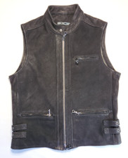 John Varvatos Moto goat suede biker full zip sleeveless Vest Medium