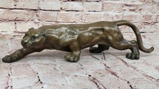 Véritable Bronze Sur Marbre Base Sculpture Cougar Panthère Mountain Lion Statue