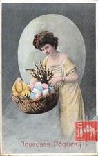 CP ILLUSTREE PAQUES FEMME