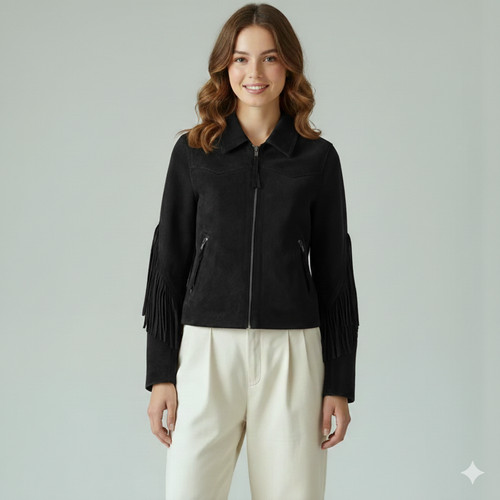 Veste franges cuir - franges,