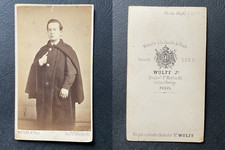 Wulff, Paris, Young man posing wearing a cape-coat, circa 1870 CDV vintage