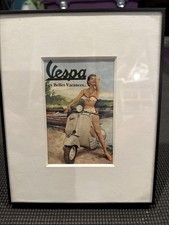 1955 Vespa Beautiful Holidays - Matted in 8x10 Black Metal Easel-backed Frame