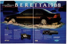 1988 CHEVROLET Beretta Vintage Original 2 page Print AD - Black car photo whale