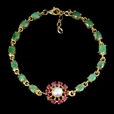 925 Argent Sterling Bracelet Ovale Émeraude 6x4mm Rubis Perle Pierre Bijoux