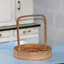 Vintage Braided Rattan Aperitif Basket with Compartments