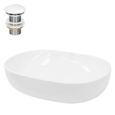 Lavabo céramique blanc avec garniture de vidage vasque à poser moderne 60x42 cm