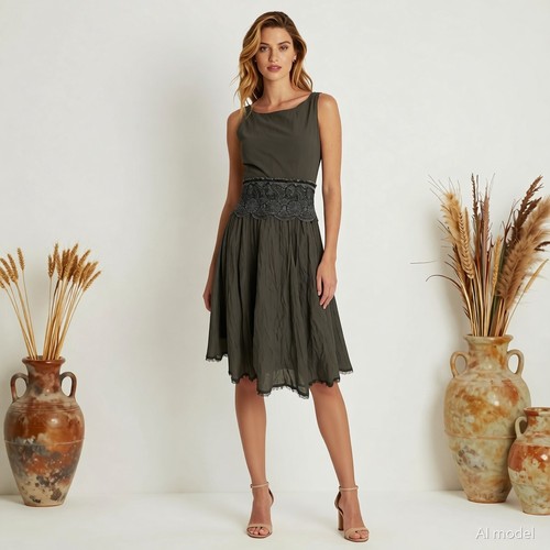 Soirée boho robe midi grise - soirée,