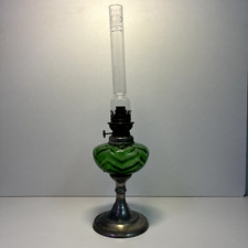 OLD GREEN KEROSENE LAMP BLOWN GLASS AND CRYSTAL ART DECO EARLY 20th century