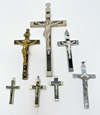 VTG  LOT 7 CROSS CRUCIFIX FOR ROSARY SILVER EBONY RELIGIOUS CATHOLIC DIFF SIZE
