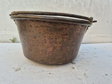 Antique 19th century hammered copper cauldron with iron handle 38cm x 18cm