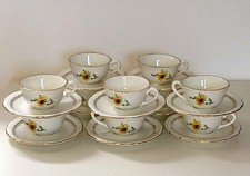 10 tasses/vaisselle à thé,café,porcelaine gien marguerite & or fin vintage 1970 