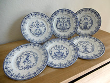 SIX ASSIETTES DESSERT FAIENCE JULES VIEILLARD BORDEAUX DECORS MOUSTIER  Lot 5.