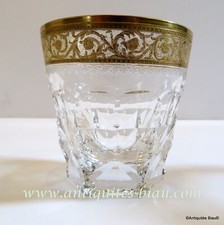 Saint Louis Crystal Thistle Gold Tumbler Rock Whiskey Glass Signed 8.5cm