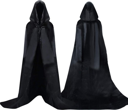 Cape capuchon noire satin - cape,