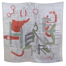 HERMES Permis de Construire Scarf 100 Scarves Brown Cashmere Silk