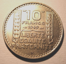 Pièce de 10 francs -TURIN B Petite tête - 1949 - Tranche striée