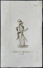 1831 - Soldat d'infanterie 1795 - Gravure ancienne militaire - Uniforme