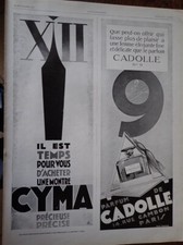 perfume of CADOLLE N°9 + CYMA watch advertising paper ILLUSTRATION 1928