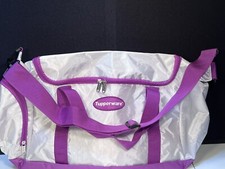 New Tupperware Shiny Silver Tote with Purple Duffel Sales Rep Hostess Bag
