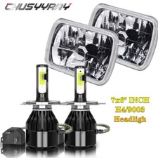 7X6 White Angel Eye Light H4 Bulbs LED Halo Projector Halogen Crystal Headlights