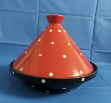 Family Size Red & Black With White Polka Dots Ceramic Tajine With Nonstick Base