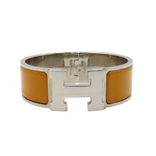 HERMES Clic Clac H Wide Bracelet Brown Enamel Silver Plated