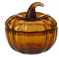 IKEA HOSTAGILLE Bowl & Lid Brown 7 ½" Pumpkin Glass Limited Edition  NEW