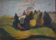 GOUACHE XIX° PAYSAGE VILLAGE