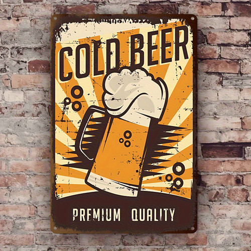 Vintage cold beer metal sign - metal,