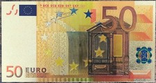 Billet 50 euro - réplique polymère Dorée Feuille d'Or - 50€