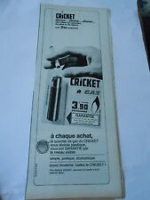 Advertising 1966 Cricket Lighter Gas Lighter Old Print